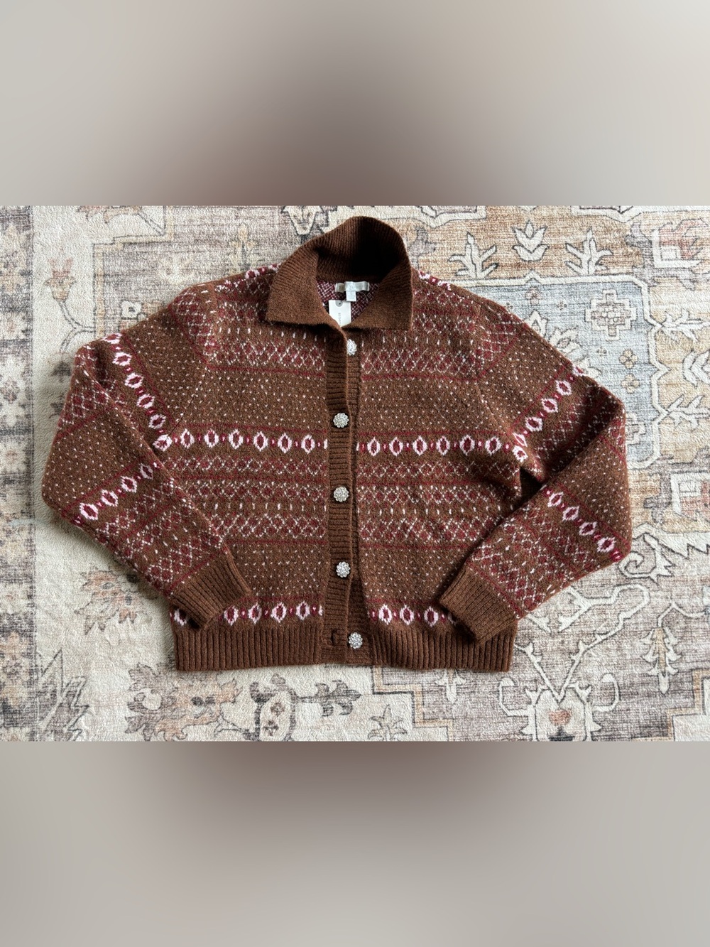 Women's Brown Fair Isle Knit Cardigan Sweater